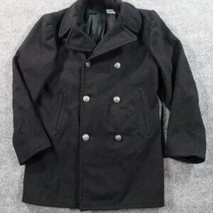 VTG US Navy Man Enlisted Overcoat Wool 38L Metal Button Peacoat 70s Jacket 11033